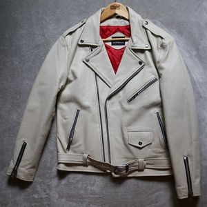 Straight To Hell Commando Premium White Leather Jacket w/ Red Lining Men’s 42